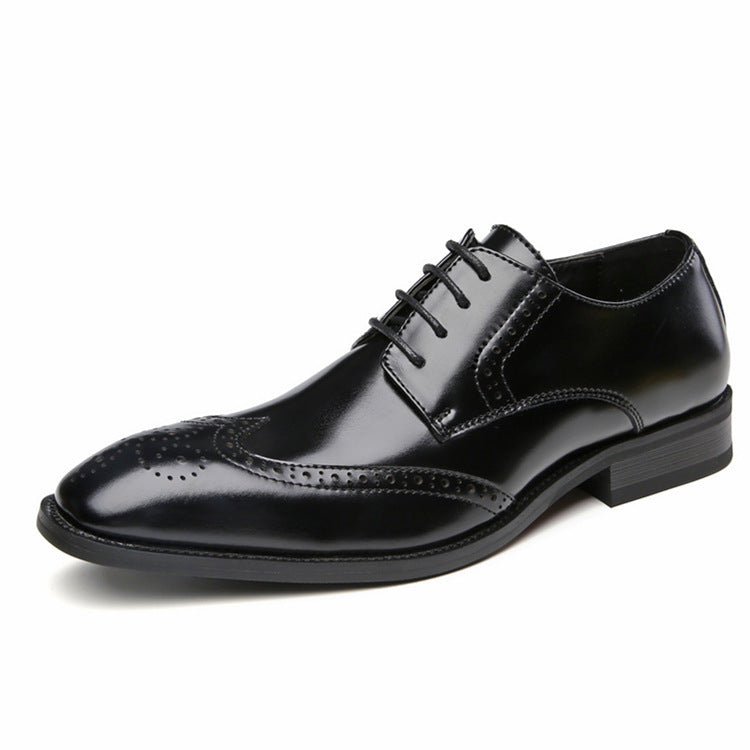 New Carved Brogues British Genuine Leather Business Formal Derby Shoes Pointed for Youth